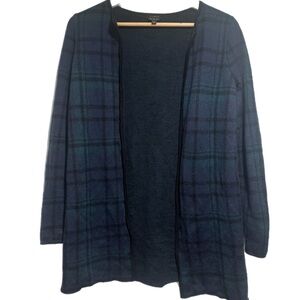 Talbots Navy and Green Plaid Pure Merino Wool Cardigan